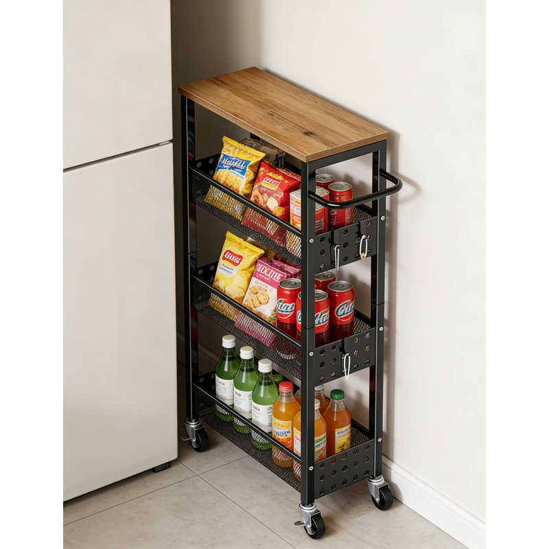 Chariot de rangement à roulettes ultra-mince, organisateur d'espace étroit à 4 niveaux avec roues verrouillables pour la cuisine, la salle de bain, la salle de lavage et le bureau