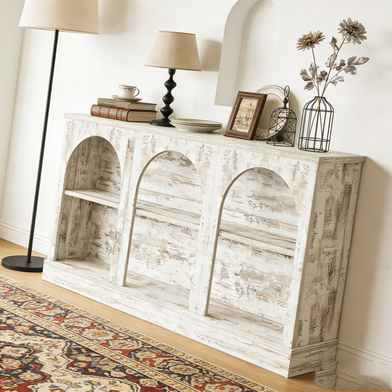 Farmhouse Console Table Entryway Table with 3 Tier Storage, White