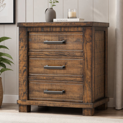 Rustic Reclaimed Wood Nightstand with Three Drawers