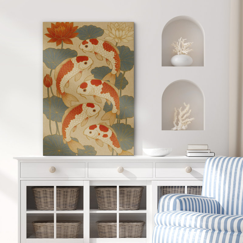 «Koi Fish and Lotus Flower Art», reproduction d'art sur toile encadrée, H 48 po x l 32 po x P 1,5 po, Toile tendue