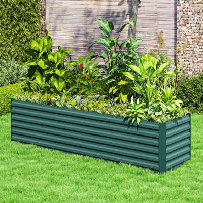 Ensemble de jardin surélevé galvanisé 8 x 2 x 2 pi, jardinière surélevée en métal avec bordure de sécurité, grand lit surélevé pour faire pousser des fleurs, des herbes et des légumes, blanc crème