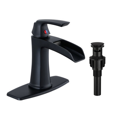 Robinet de salle de bain monotrou avec ensemble de drain Robinets de lavabo en cascade pour salle de bain à poignée simple en laiton