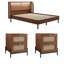 3 pièces de grand lit plateforme en rotin moderne cannage + table de chevet * 2-105207929