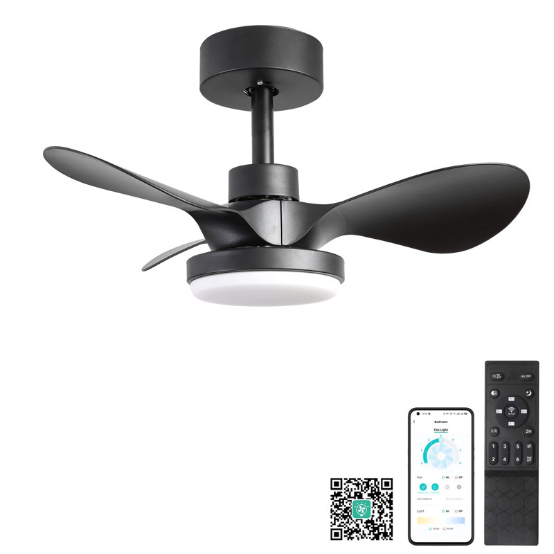 24" Small Ceiling Fan With Light Remote Control ,Modern Low Profile Ceiling Fan, 6-Speeds Quiet Reversible Dc Motor For Bedroom,Kitchen