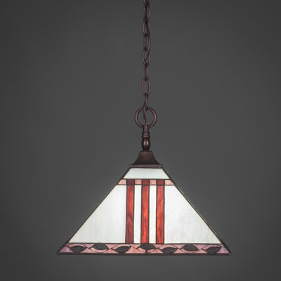 Chain Hung Pendant With Square Fitter Shown In Black Copper Finish With 14" Pearl Ebony Art Glass