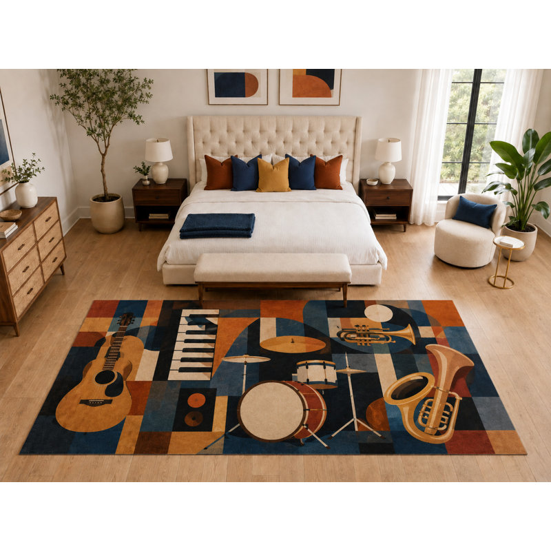 Tapis « Ultra Fin » grand format (201 cm x 300 cm) pour guitare, saxophone et violon, doux et à poils courts, dos antidérapant en silicone pour chambre à coucher, bleu