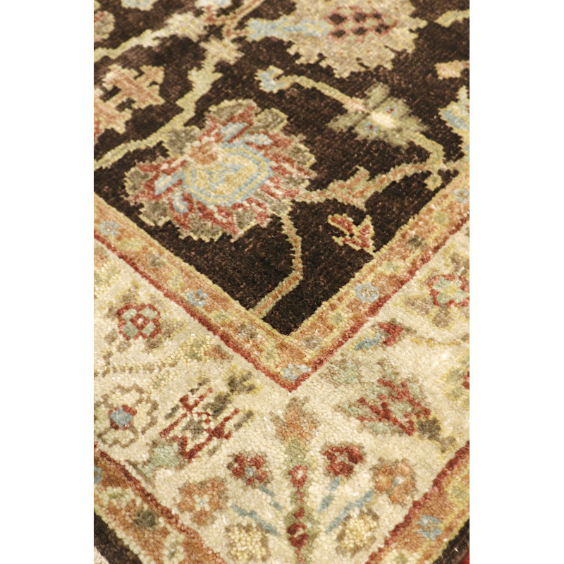 Melody Hand Knotted Wool Oriental Area Rug in Brown/Cream/Black