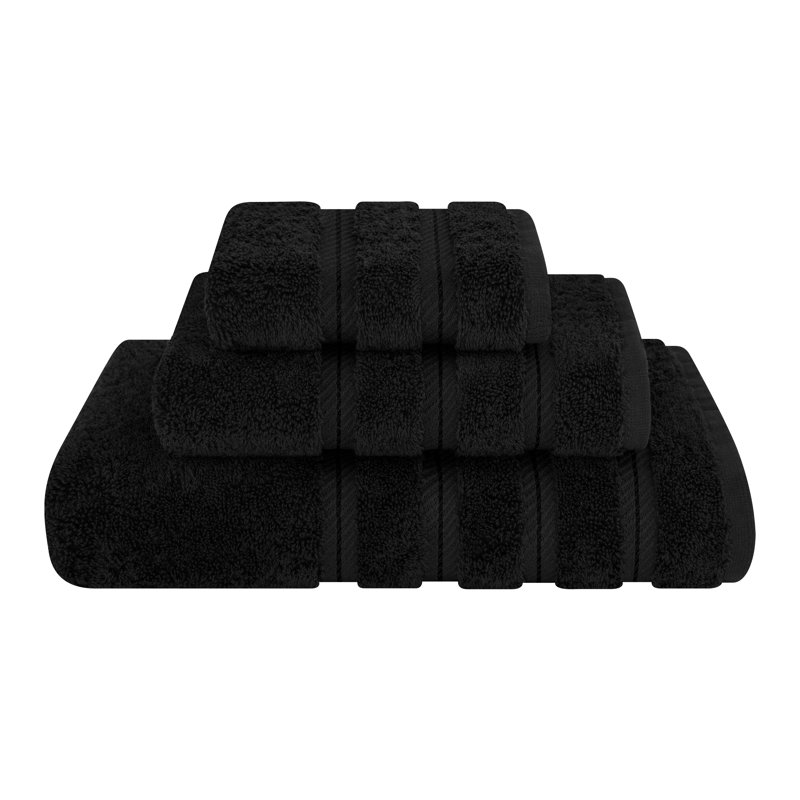 Ensemble de serviettes de bain turque 100% coton 3 pièces, collection super douce et absorbante Darcelle, Noir charbon