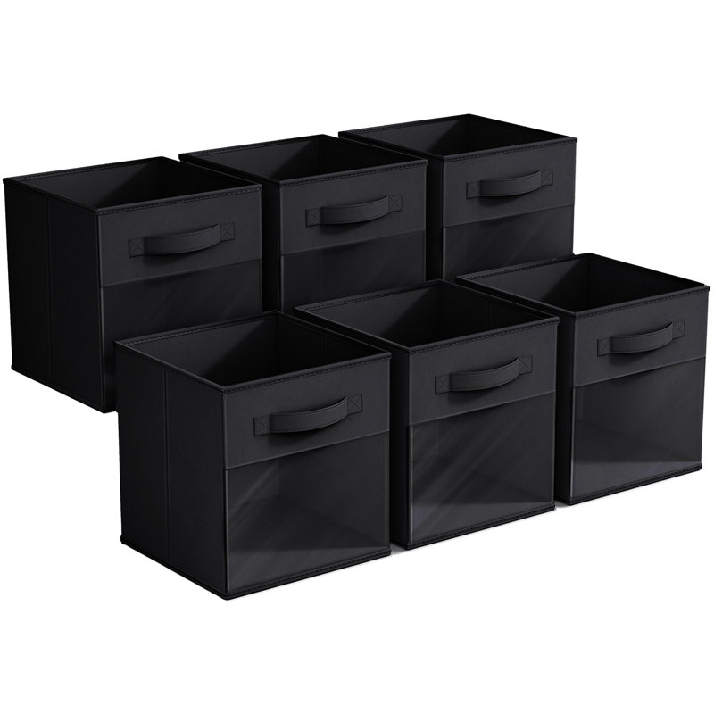 Sorbus 11" Storage Bin with Clear Window – 6-Pack Foldable Fabric Organizers, Black, Black
