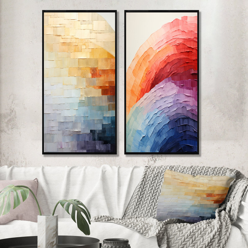 Minimalisme couleurs en harmonie - ensemble de 2 reproductions d'art abstrait, Cadre flottant noir, H 28 po x l 25 po