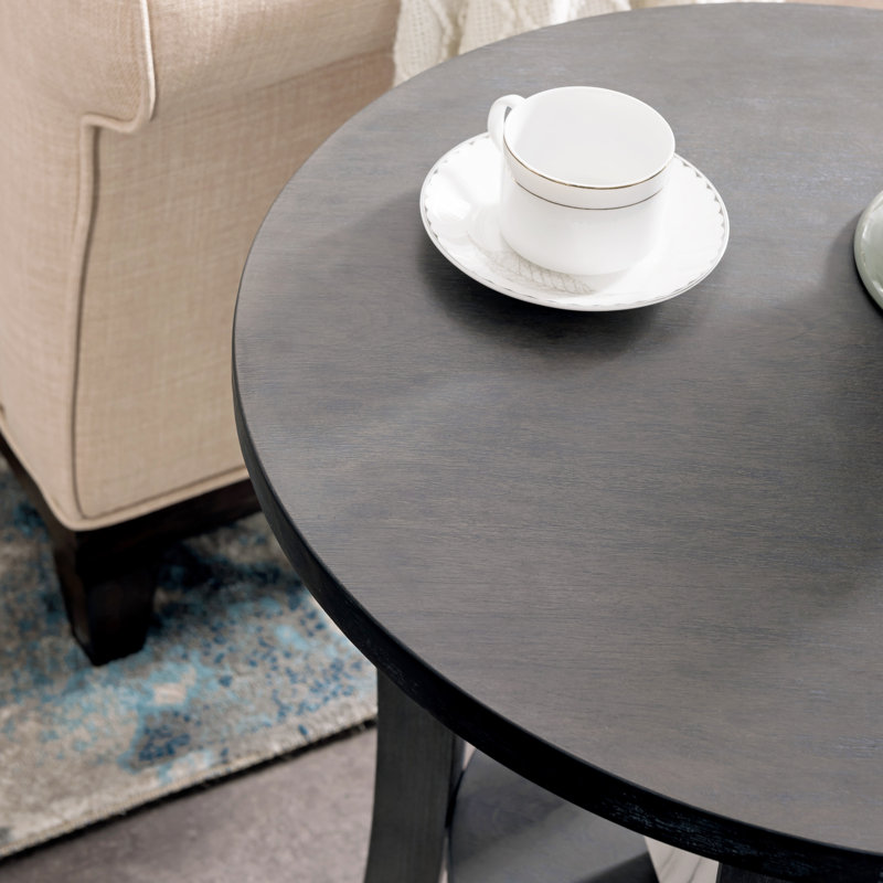 Boa Solid Wood Round Side Table, Rustic Wire Brushed Driftwood