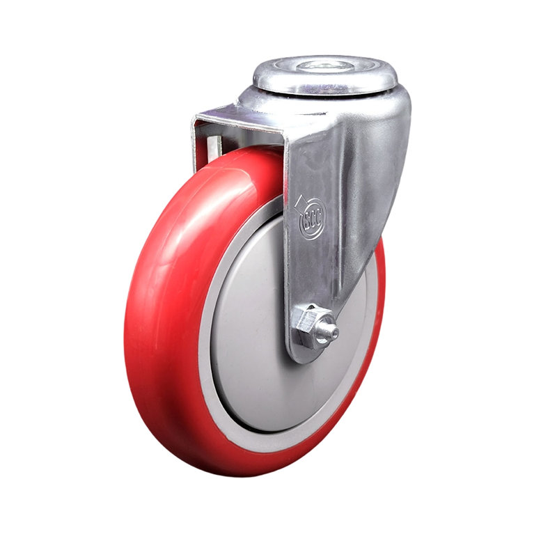 5 Inch Polyurethane Wheel Swivel Bolt Hole Caster Service Caster Brand, Rouge
