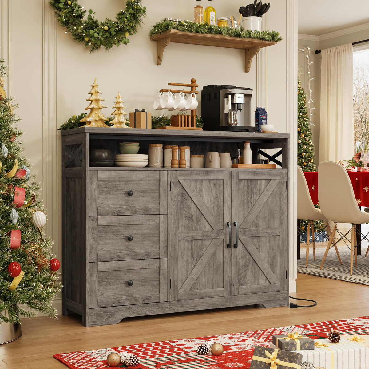 Gracie Oaks 47" Rustic Grey Farmhouse Storage Cabinet With Doors ...
