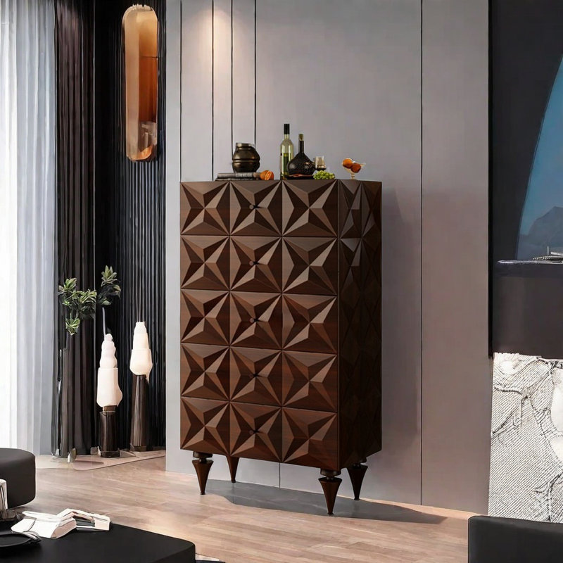Armoire d'appoint rétro de style français sculptée, Brun