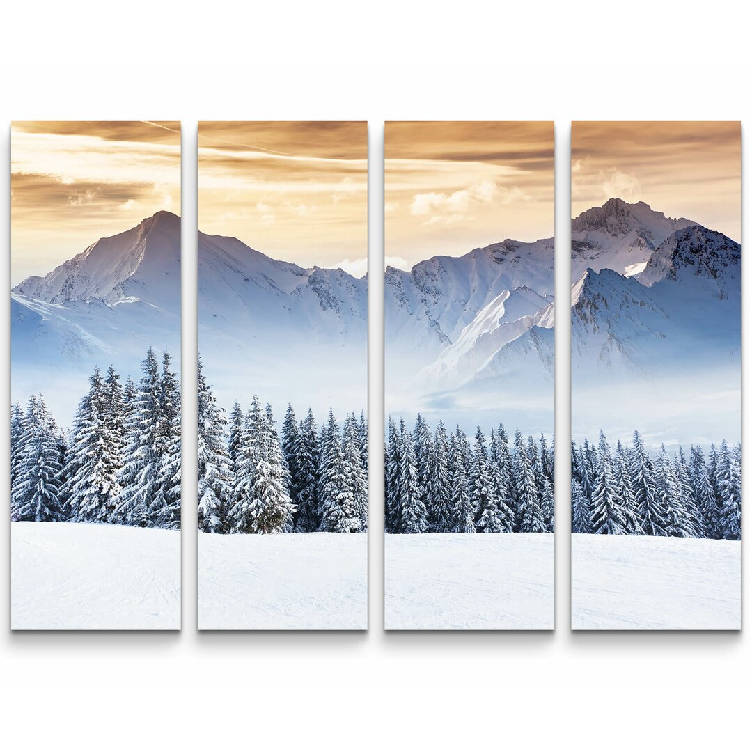 4-tlg. Leinwandbilder-Set Bergige Winterlandschaft