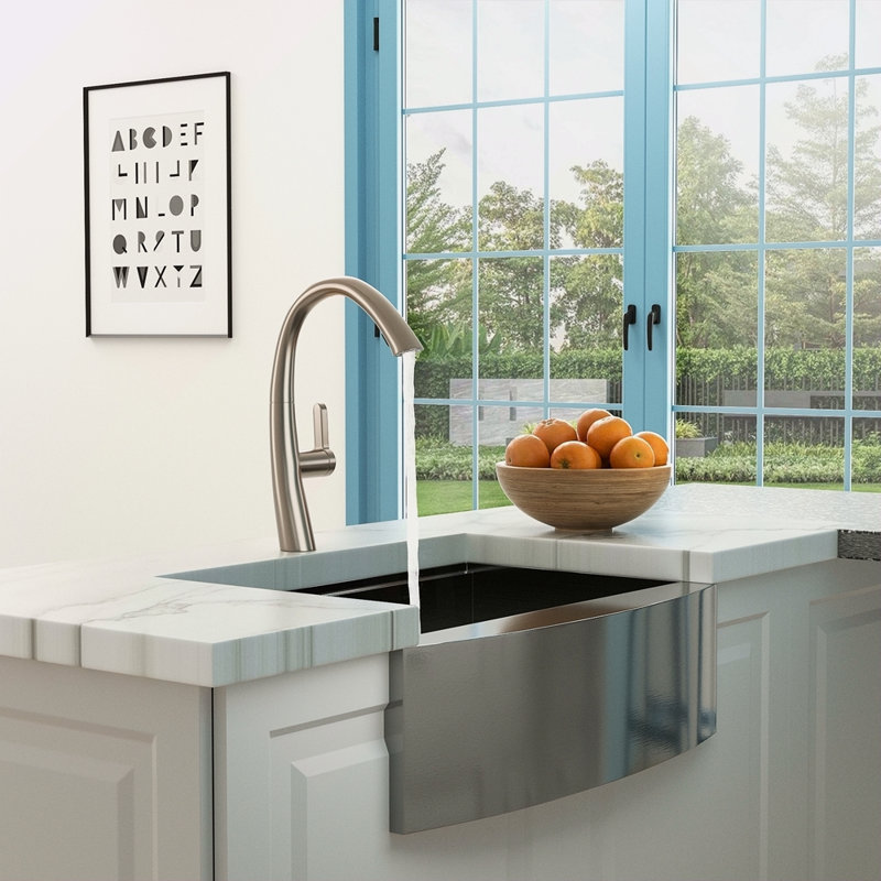 Robinet de cuisine avec douchette extractible, nickel brossé