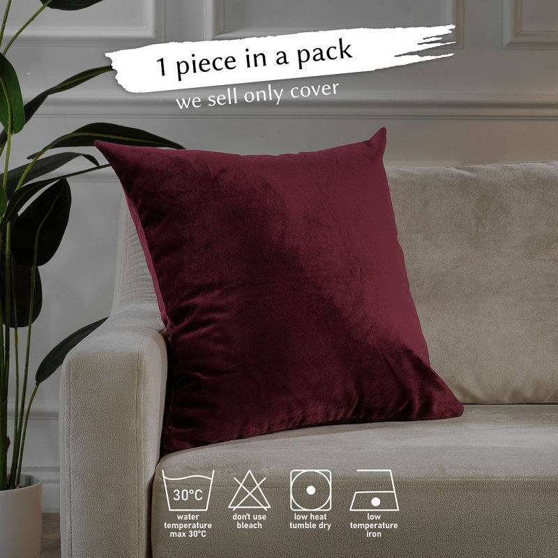 Housse de coussin en velours mat 1pc, Rectangle H 12 po x l 20 po, Bourgogne