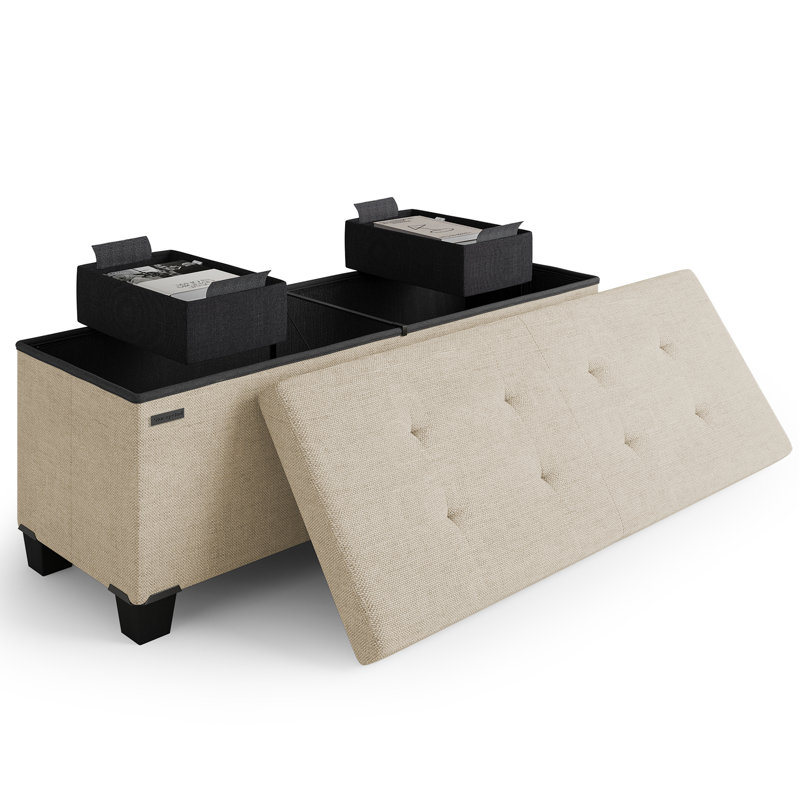 Banc de rangement avec repose-pieds Vérrant, 15"H x 43"W x 15"D, Cream