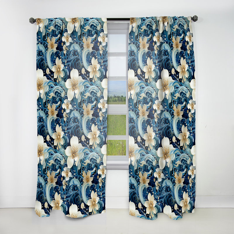 Nautical Allure Paisley Pattern III - Floral Curtain - Room Darkening Floral Curtain - 1 Panels, 52" W x 63" L