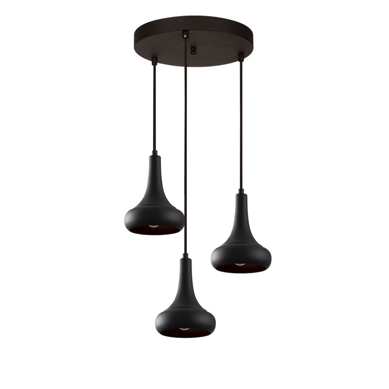 Modern Industrial Chandelier, Black Metal Body, 15.7 in Diameter x 44.9 in Height | 3 x E27 Max 40W Sockets, 35.4 in Cable Length | Scandinavian Design, Perfect for Dining Room & Living Spaces, IP20 Rated