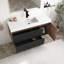 Meuble-lavabo moderne 48 po en noyer avec lavabo une pièce à surface solide blanc brillant et tiroirs noirs doux, meuble-lavabo mural flottant