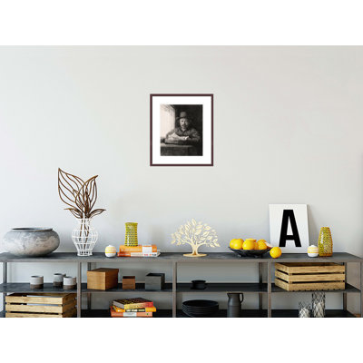 Autoportrait, dessin à la fenêtre par Rembrandt van Rijn - Impression giclée encadrée