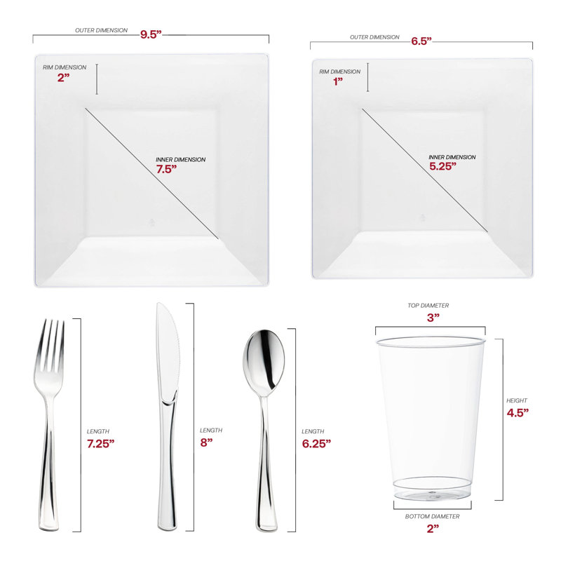 Ensemble de 120 assiettes carrées transparentes en plastique pour mariage