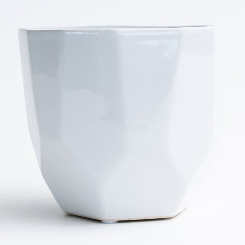 Pot à fleurs géométrique émaillé blanc