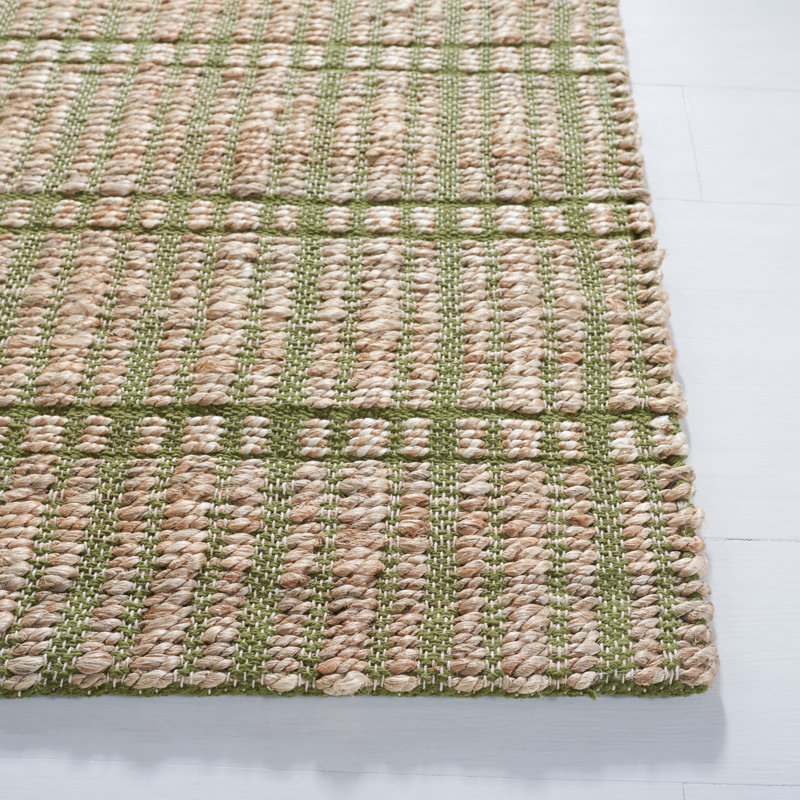 Sollars Striped Flatweave Green/Natural Area Rug, Rectangle 10' x 14'