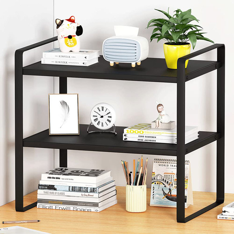 Desktop Organizer Shelf Office Storage Rack Computer Desk Bookshelf Adjustable Display Shelf For Office Supplies, Black