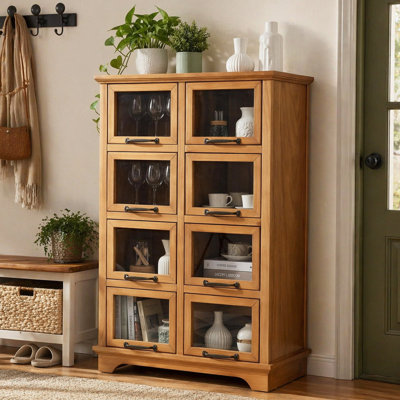 Armoire de rangement moderne avec 8 portes, vitrine