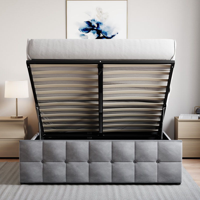 Connell Upholstered Ottoman Bed, UKFR Certified, Light Grey Velvet, Kingsize (5')