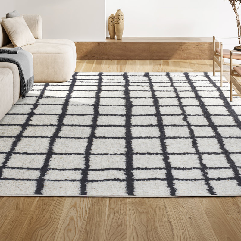 Tapis blanc / gris à poils longs Arenal, Rectangle 4 pi x 6 pi