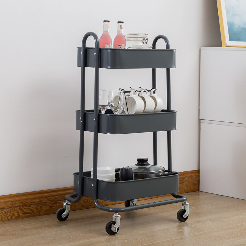 3 Tier Rolling Cart for home, Metal Mesh Storage Organizer Mobile Utility Carts with Wheels Caster, Grey