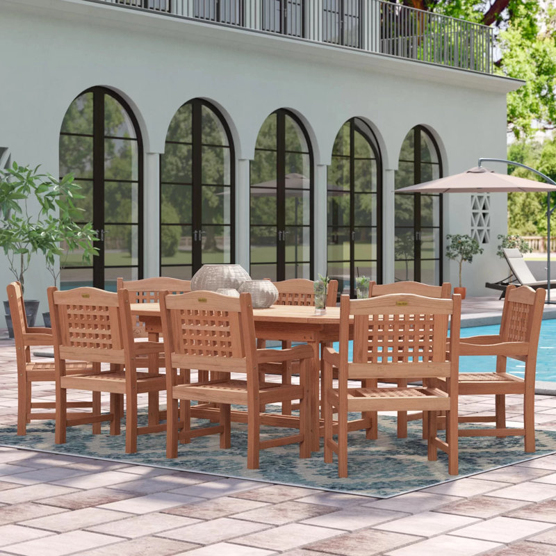 Anautica 8 - Person Wood Patio Dining Set with Oval Table