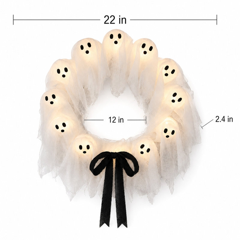 Couronne d'Halloween fantôme 22 po avec minuterie à distance