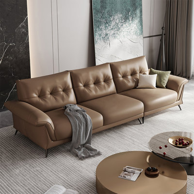 Brown Genuine Leather Modular Sofa cushion couch