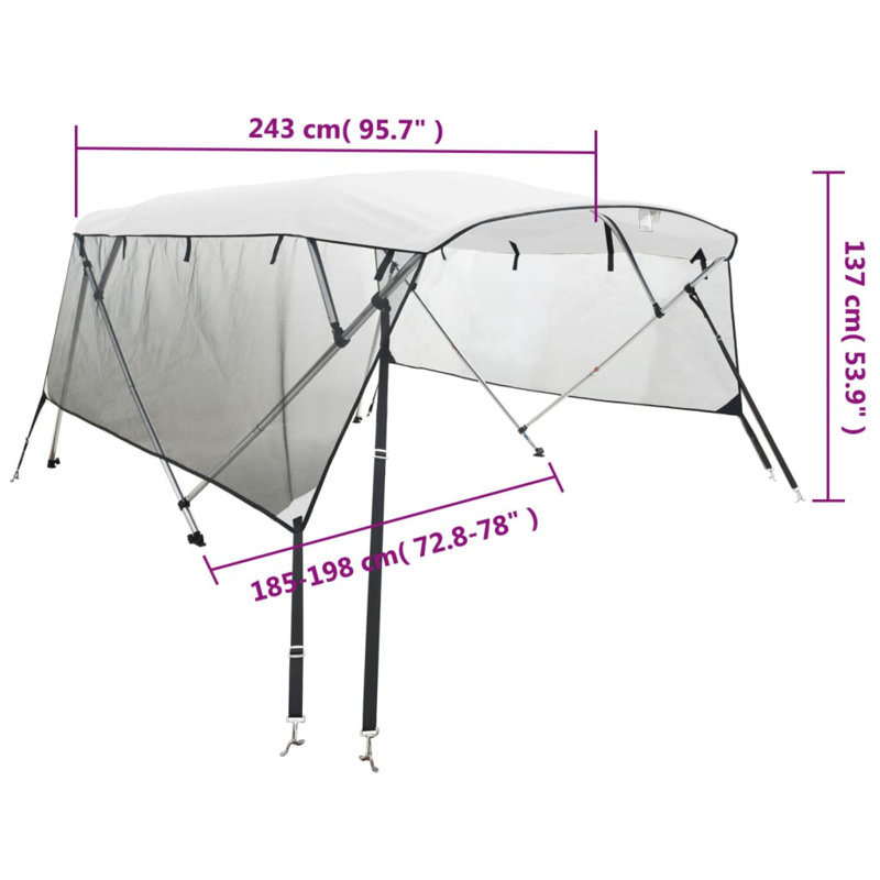 Vidaxl 4-Bow Bimini Top With Mesh Sidewalls 95.7X(90.6-96.1)X53.9", 53.9" H x 95.7" W x 78" D, White