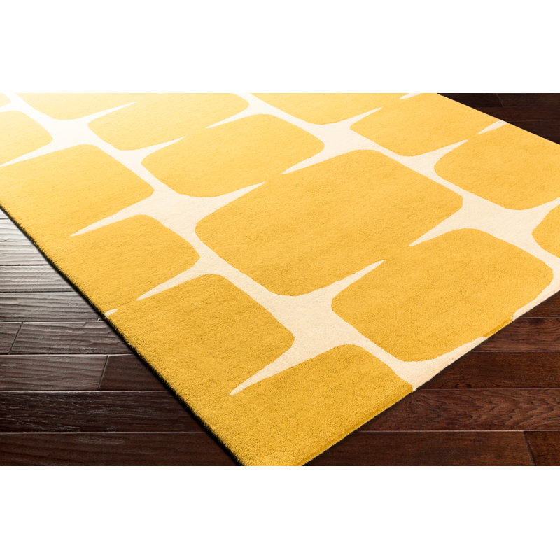Scion Hand Tufted Wool Geometric Area Rug in Mustard/Cream, Rectangle 8' x 11'