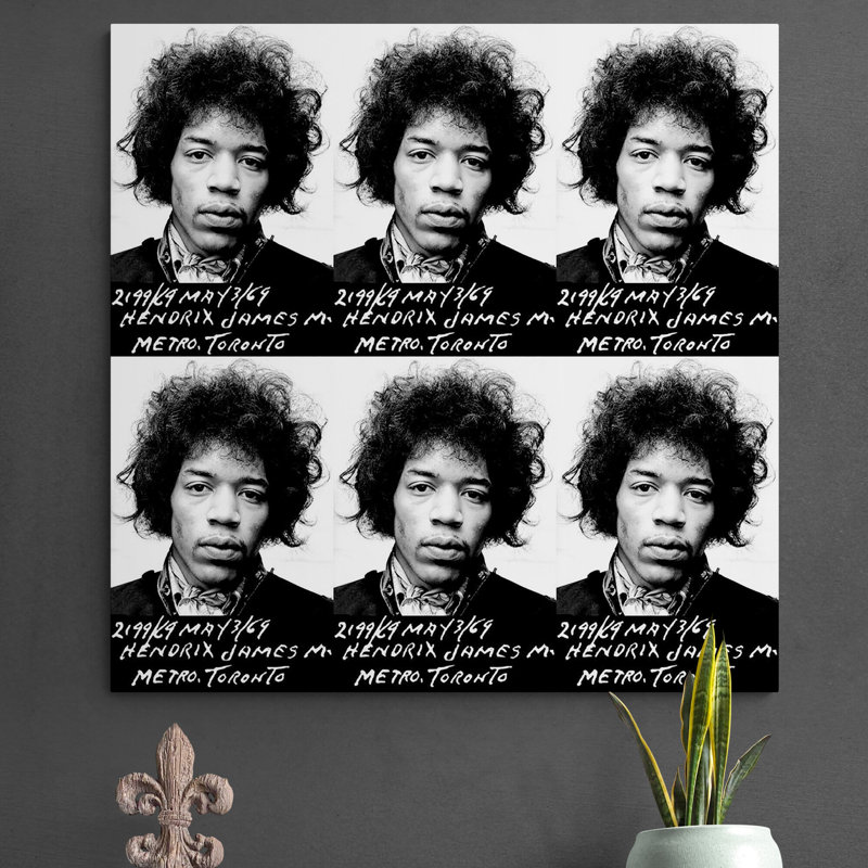 Jimi Hendrix Police Mugshot 1 Piece Wrapped Canvas Wall Art, 30cm H x 30cm W x 4cm D