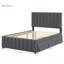 Lit plateforme double avec lit gigogne et 3 tiroirs, tissu en lin, gris