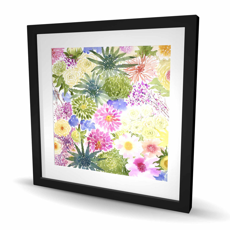 «Bundle of Exotic Flowers - Green», reproduction d'art encadrée, H 24 po x l 24 po, Noir