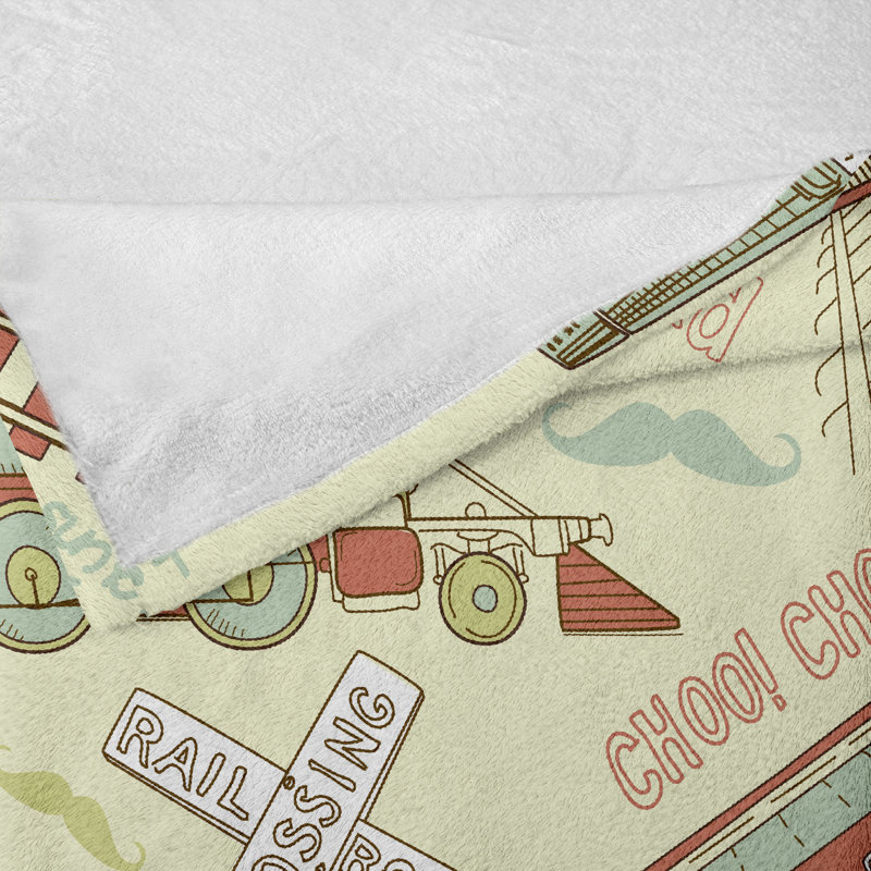 Ambesonne Train Fleece Throw Blanket Vintage Doodle Composition, 70" W x 90" L