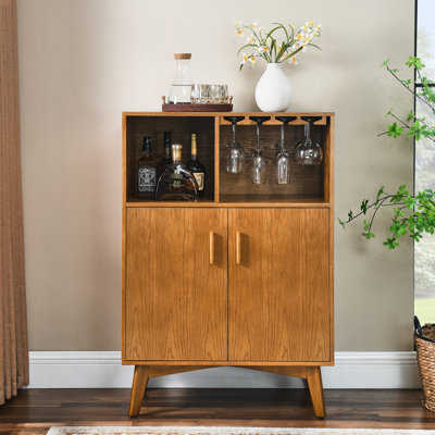 31.5" Wine Cabinet, Rustic With Adjustable Shelf & Storage, Holds Bottles Glasses For Dining Room Liquor Cabinet Bottle Home Entertainment