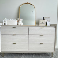 Hype 6-Drawer Natural Walnut and Carrara Marble Double Dresser 36 in. H x  57 in. W x 18 in. D