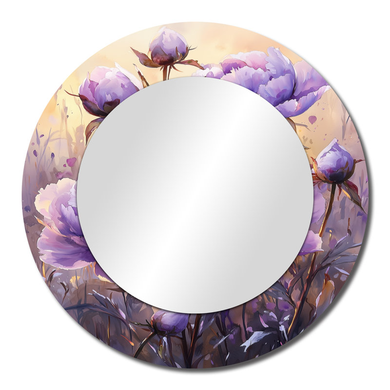 Summer Twilight Lavender Peonies - Floral Accent Wall Mirror - Printed On Metal, 23" x 23"