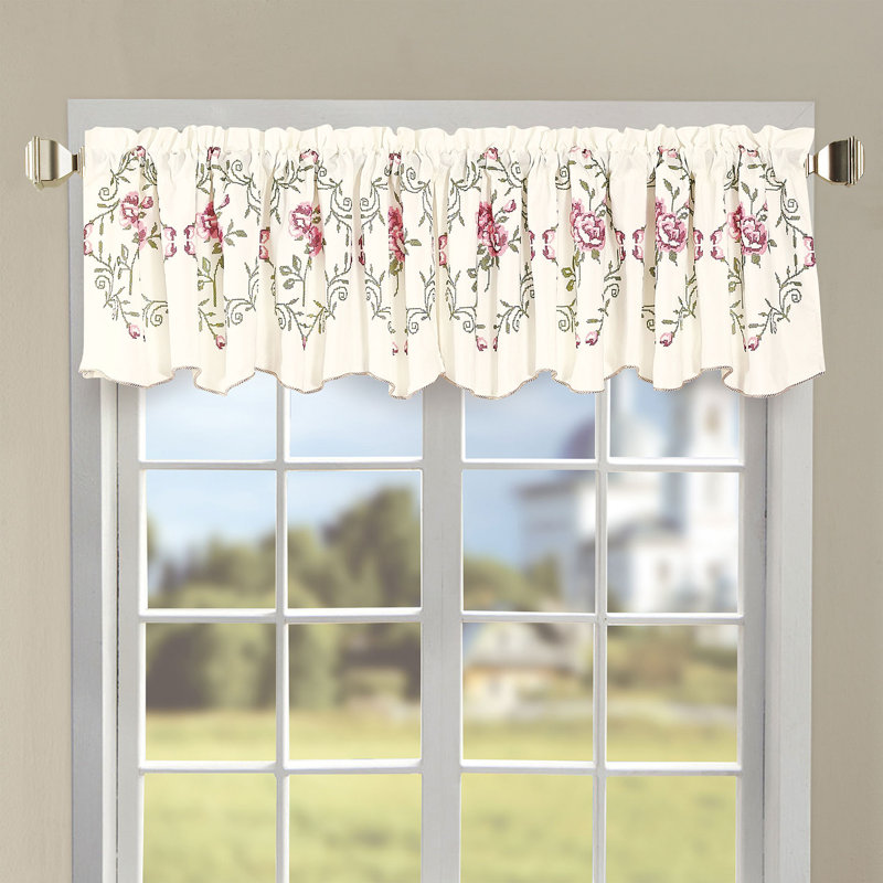 Floral Scalloped Window Valance, Light Pink