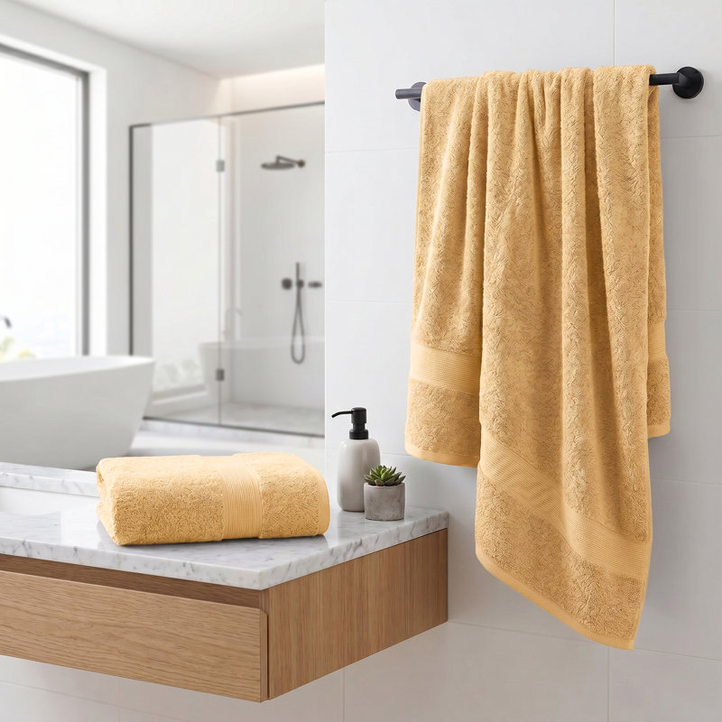 Ensemble de serviettes en coton biologique Lyndon, Doré, Ensemble de 3 serviettes de bain