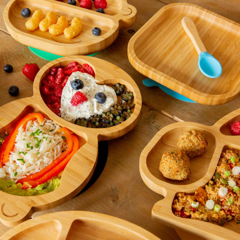 Tiny Dining - Children's Bamboo Suction Square Plate, Black