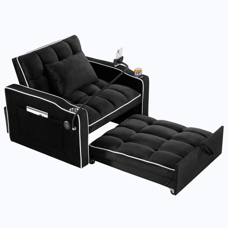 Fauteuil convertible convertible, Velours noir